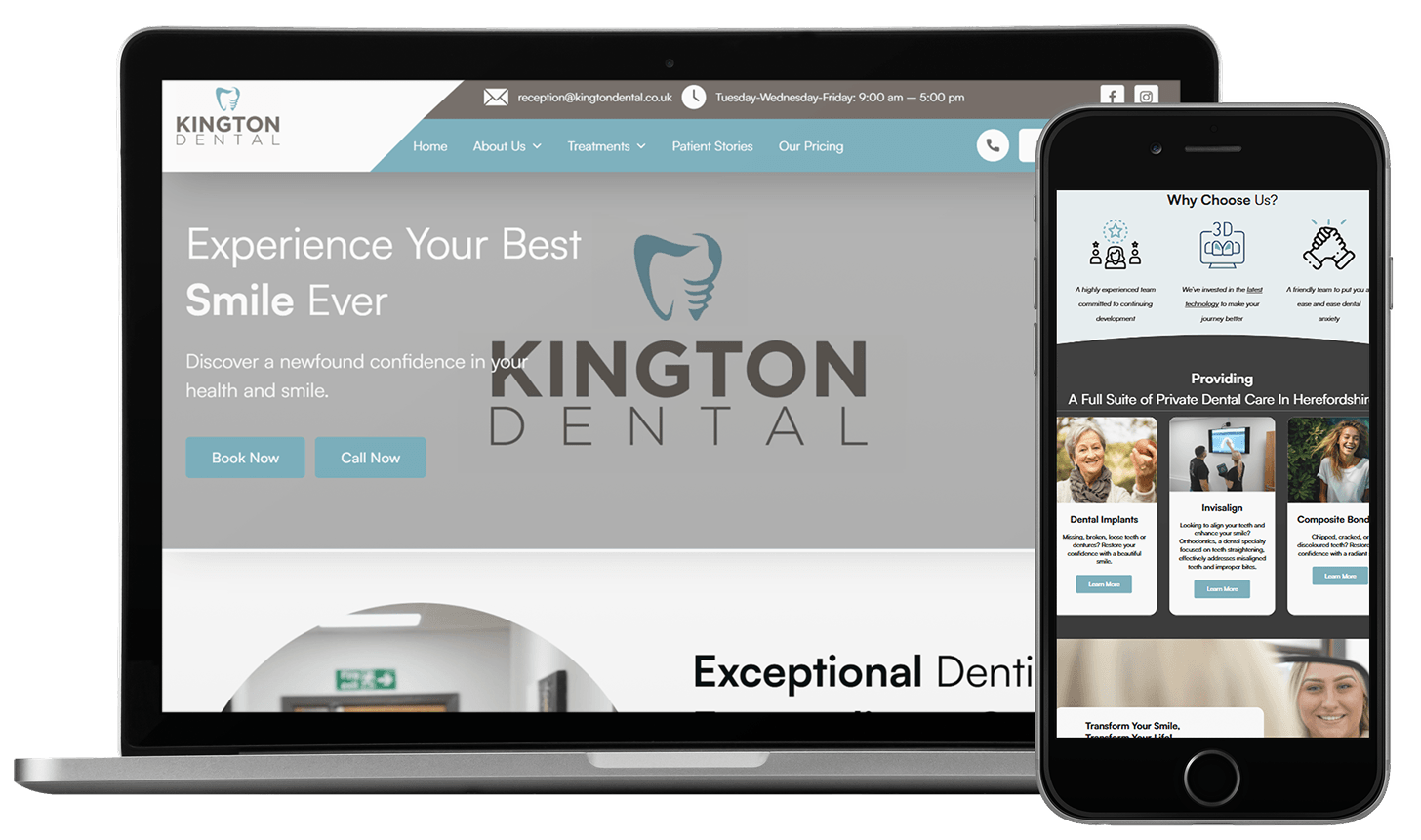 Kington Dental website displayed across desktop and mobile devices