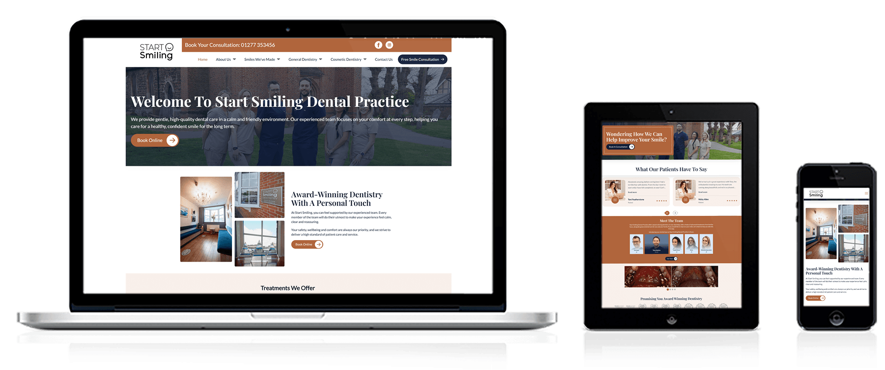 Start Smiling website displayed across desktop and mobile devices