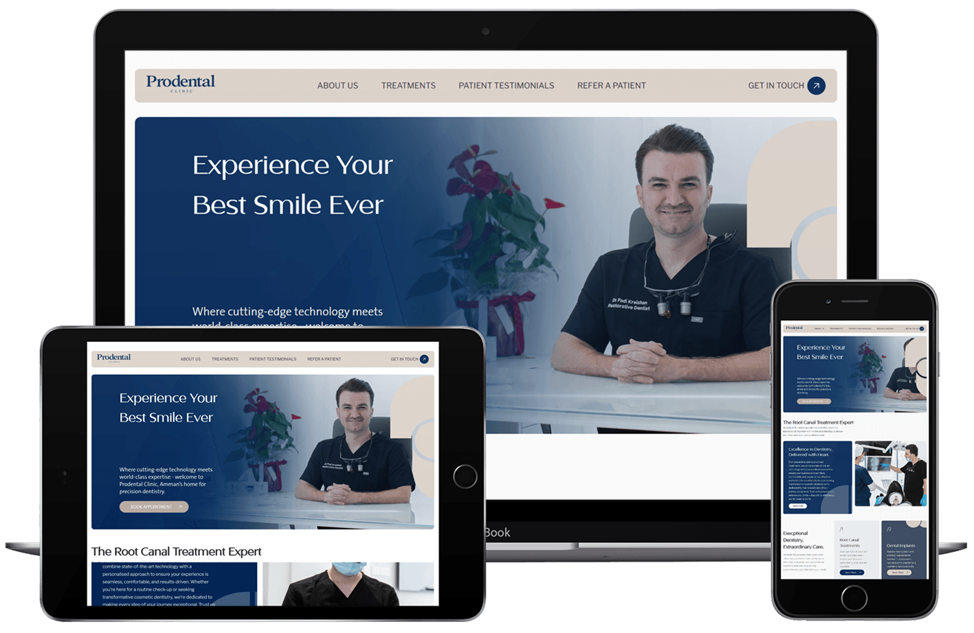 Prodental Clinic website displayed across desktop and mobile devices