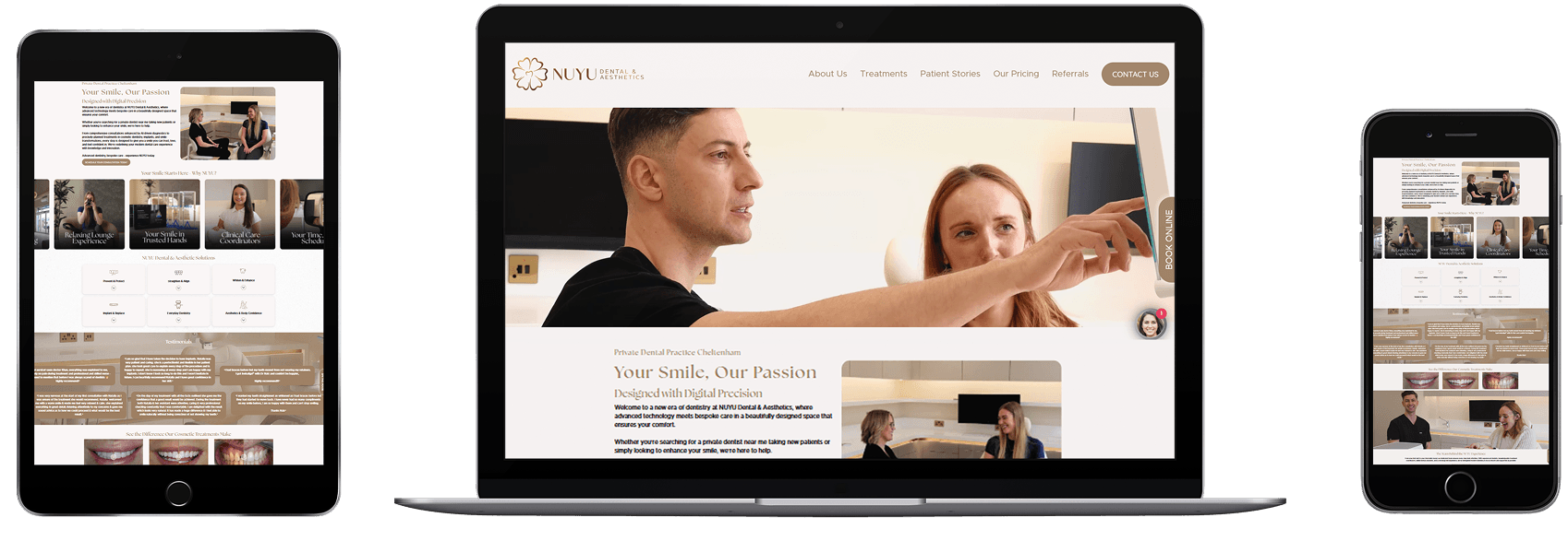 NUYU Dental website displayed across desktop, tablet, and mobile