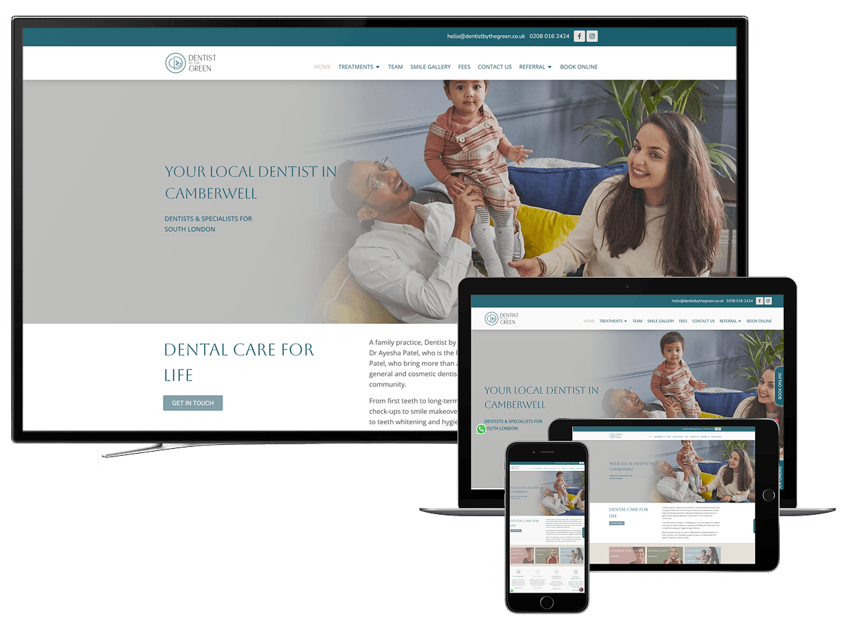 Dentist By The Green website displayed across desktop and mobile devices